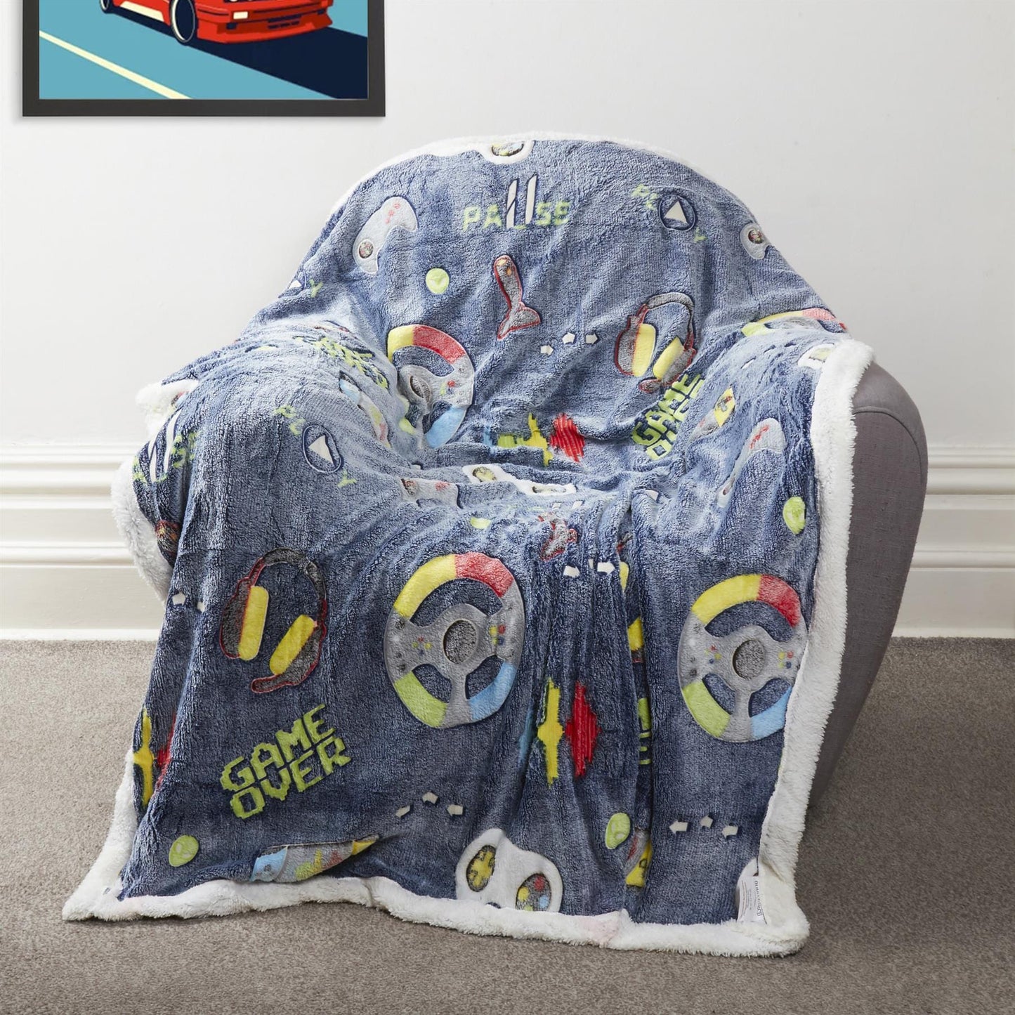 OLIVIA ROCCO Glow In The Dark Teddy Fleece Duvet Set For Kids Winter Warm Cosy Bedding With Soft Plush Texture Machine Washable Easy Care Durable