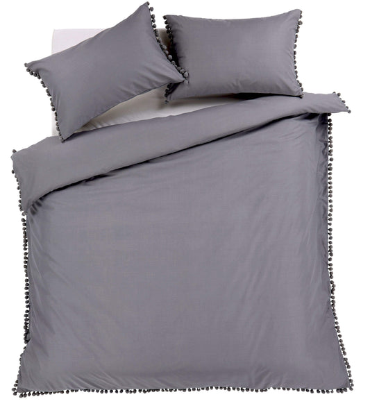 OLIVIA ROCCO Hand Stitched Pom Pom Duvet Set Cotton Rich Bedding In Multiple Sizes And Colours For Master Suites And Guest Rooms