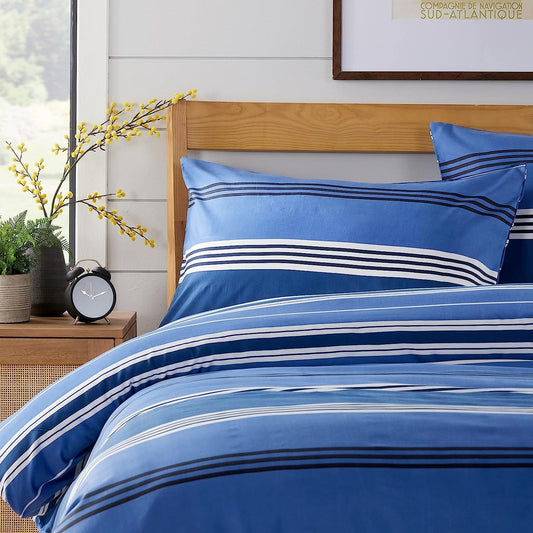 OLIVIA ROCCO Harlow Stripes Blue Duvet Cover Set With Pillowcases, Breathable Polyester, Button Closure, Available In Single Double King
