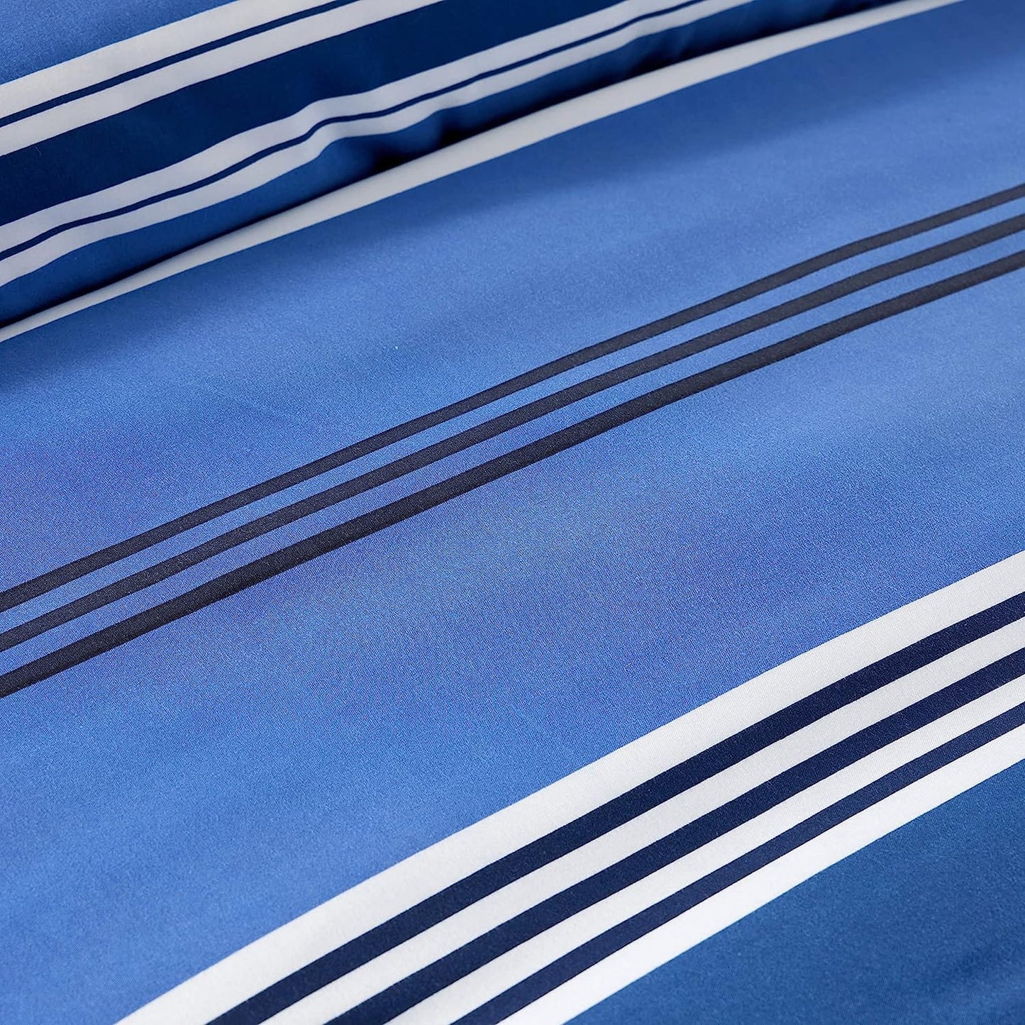 OLIVIA ROCCO Harlow Stripes Blue Duvet Cover Set With Pillowcases, Breathable Polyester, Button Closure, Available In Single Double King