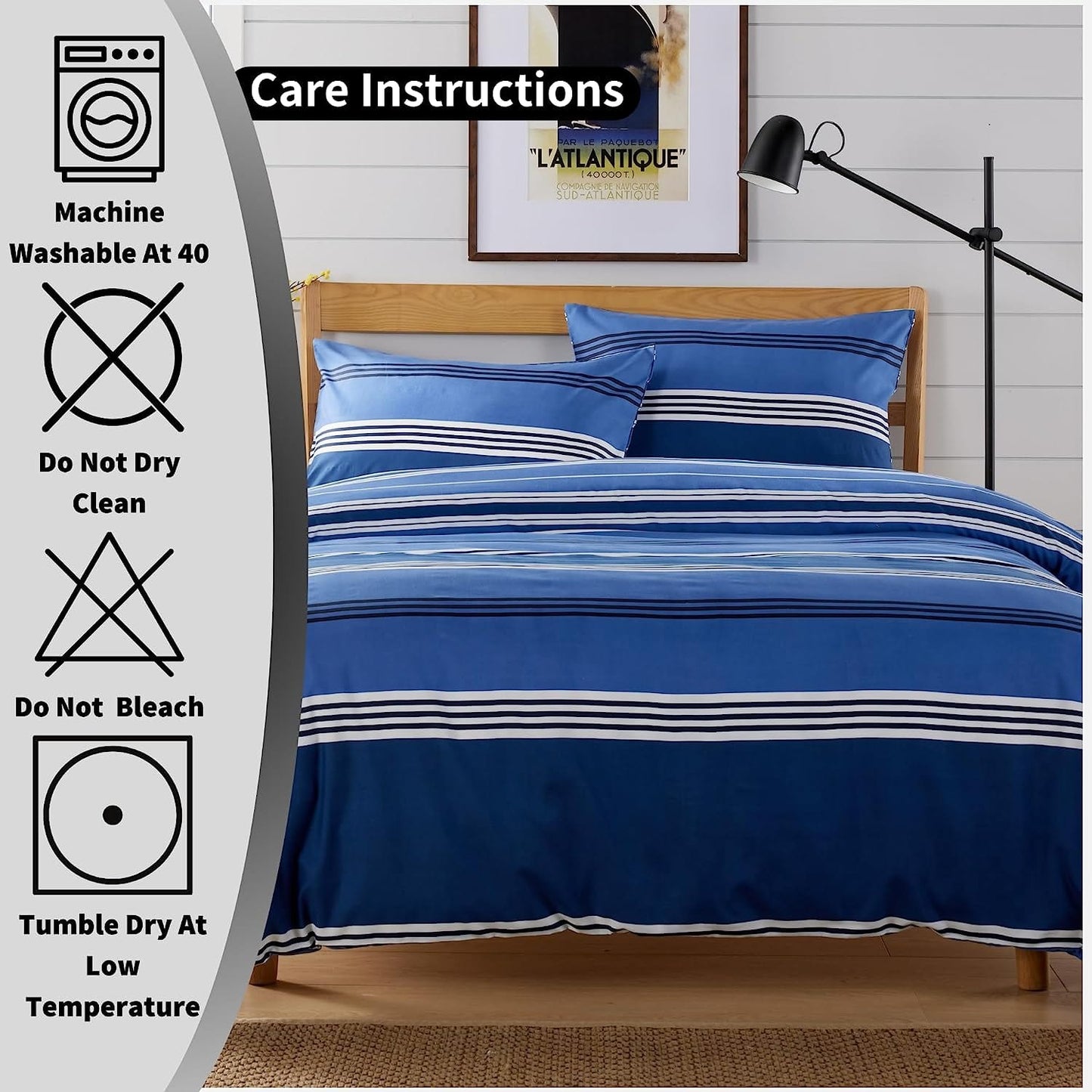 OLIVIA ROCCO Harlow Stripes Blue Duvet Cover Set With Pillowcases, Breathable Polyester, Button Closure, Available In Single Double King