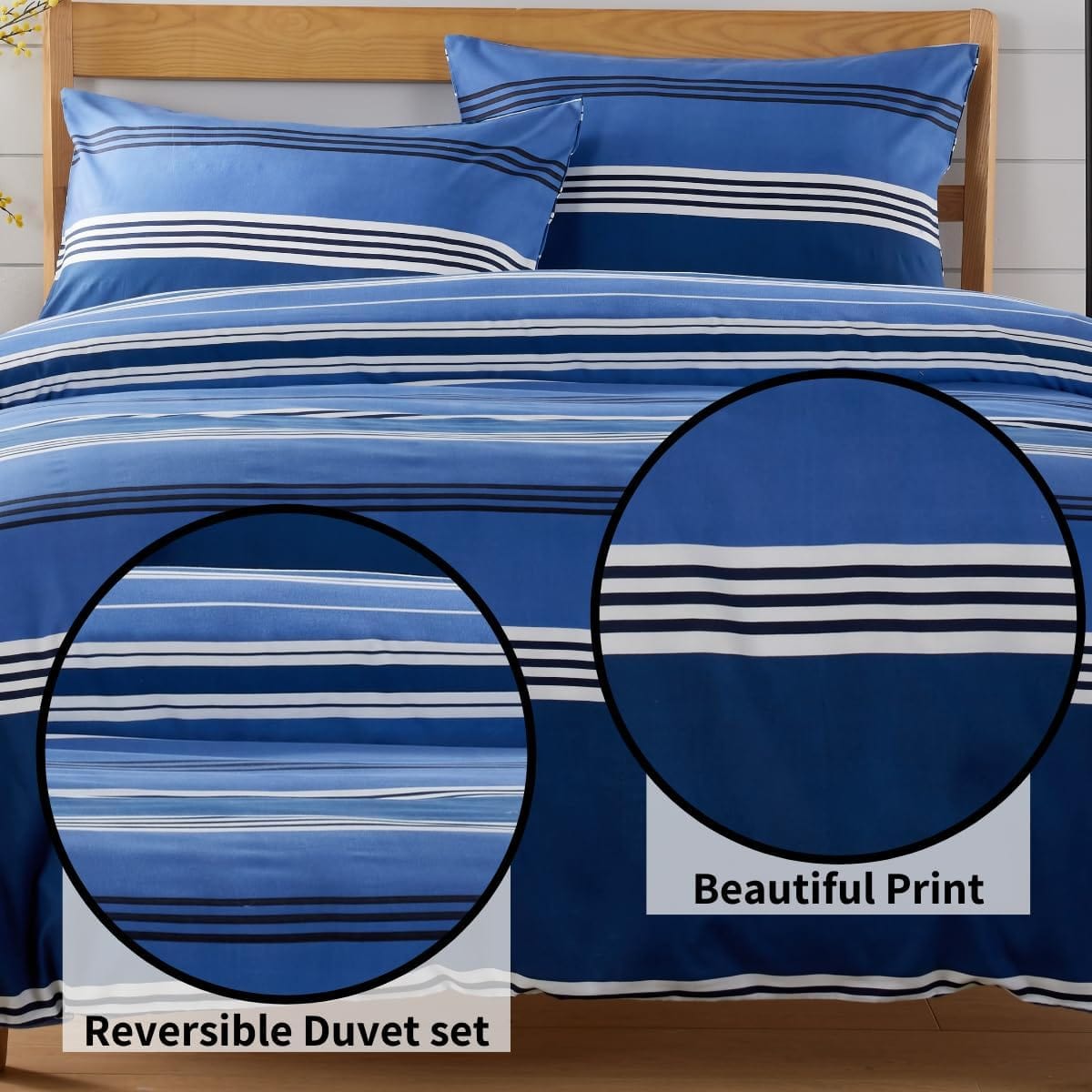OLIVIA ROCCO Harlow Stripes Blue Duvet Cover Set With Pillowcases, Breathable Polyester, Button Closure, Available In Single Double King