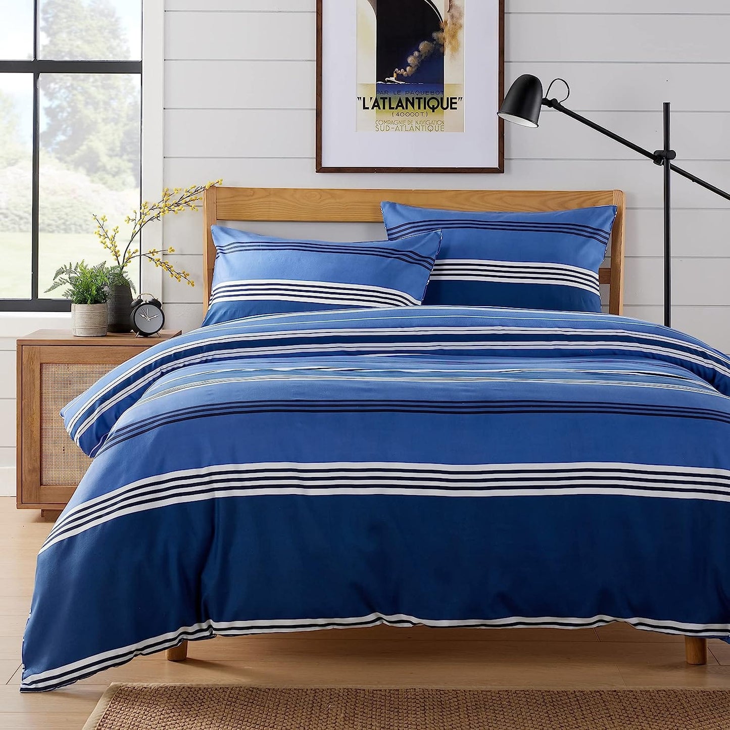 OLIVIA ROCCO Harlow Stripes Blue Duvet Cover Set With Pillowcases, Breathable Polyester, Button Closure, Available In Single Double King