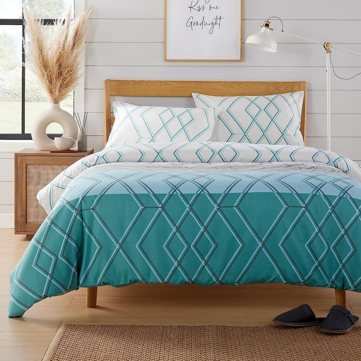 OLIVIA ROCCO Havanna Geo Reversible Luxury Cotton Blend Duvet Cover Set With Pillowcases Pink Teal Single Double King Soft Feel
