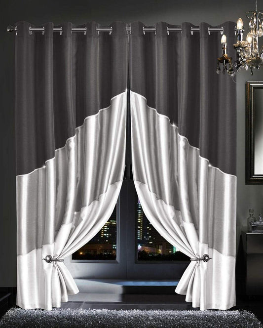 OLIVIA ROCCO Haveli Luxury Faux Silk Curtains Room Darkening Glitz Detailing Ring Top Eyelet Design For Bedroom And Living Room Multiple Sizes Colors