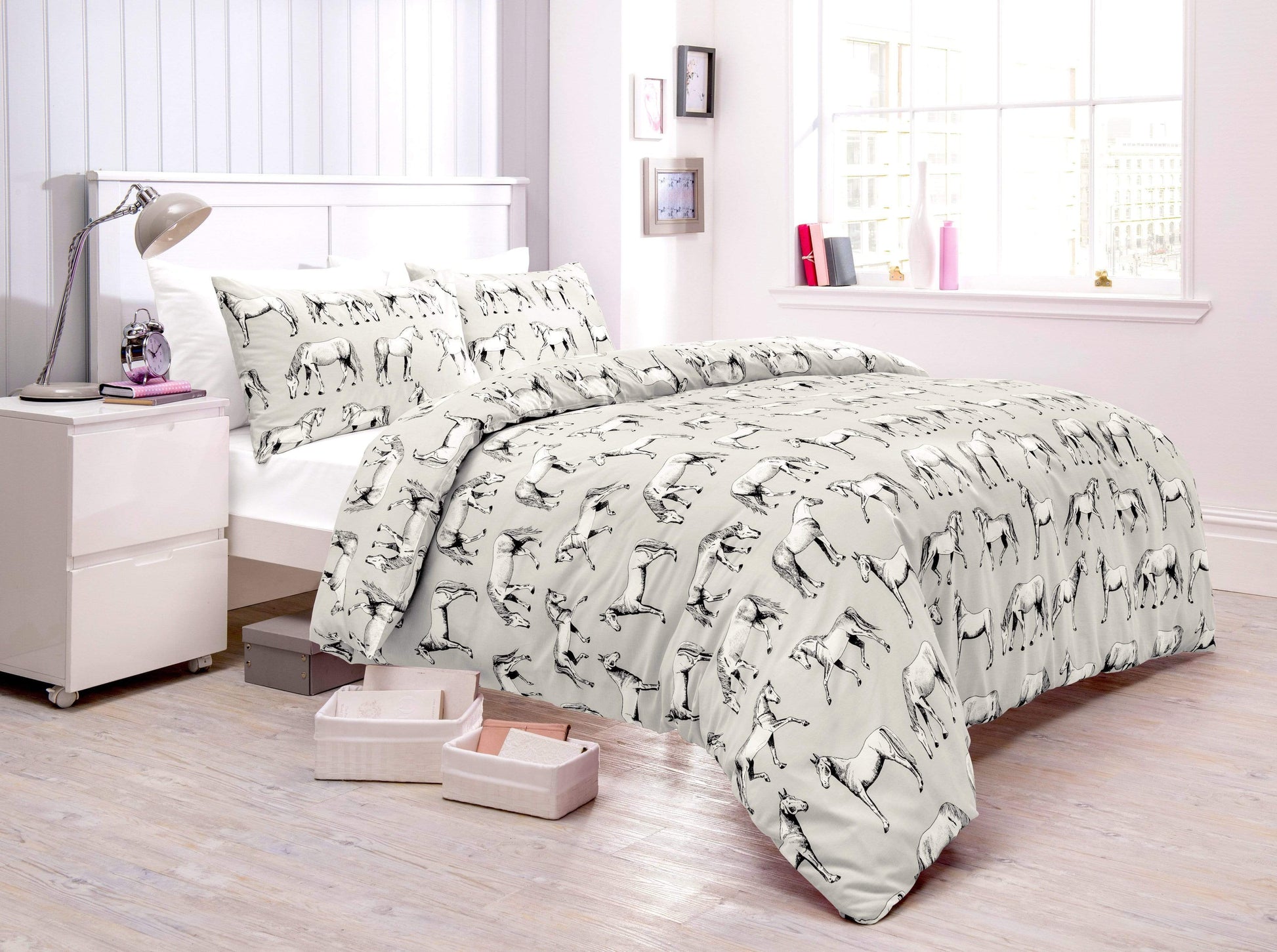 Bedding set with animal pattern in a bedroom setting