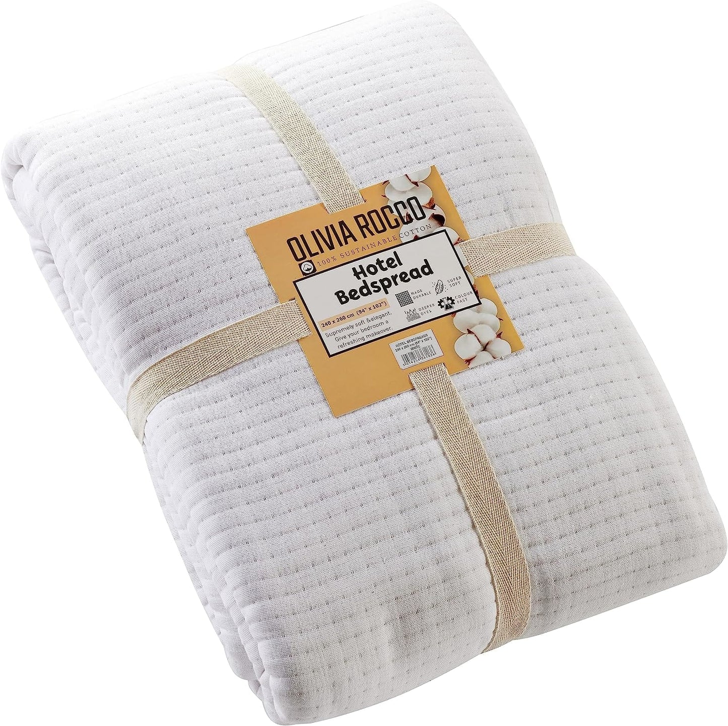 OLIVIA ROCCO Hotel Collection Quilted Bedspread 240x260 cm White and Grey 100% Sustainable Cotton Soft and Durable Bedding
