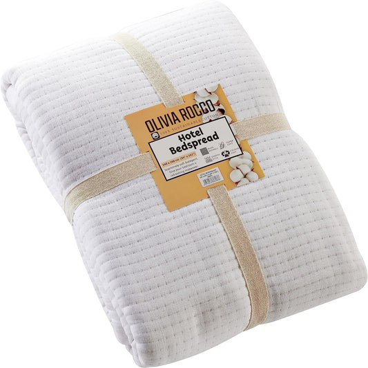 OLIVIA ROCCO Hotel Collection Quilted Bedspread 240x260 cm White and Grey 100% Sustainable Cotton Soft and Durable Bedding