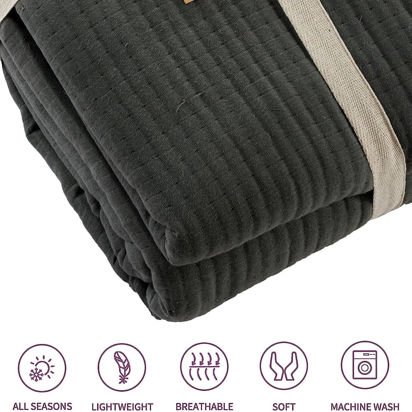 OLIVIA ROCCO Hotel Collection Quilted Bedspread 240x260 cm White and Grey 100% Sustainable Cotton Soft and Durable Bedding