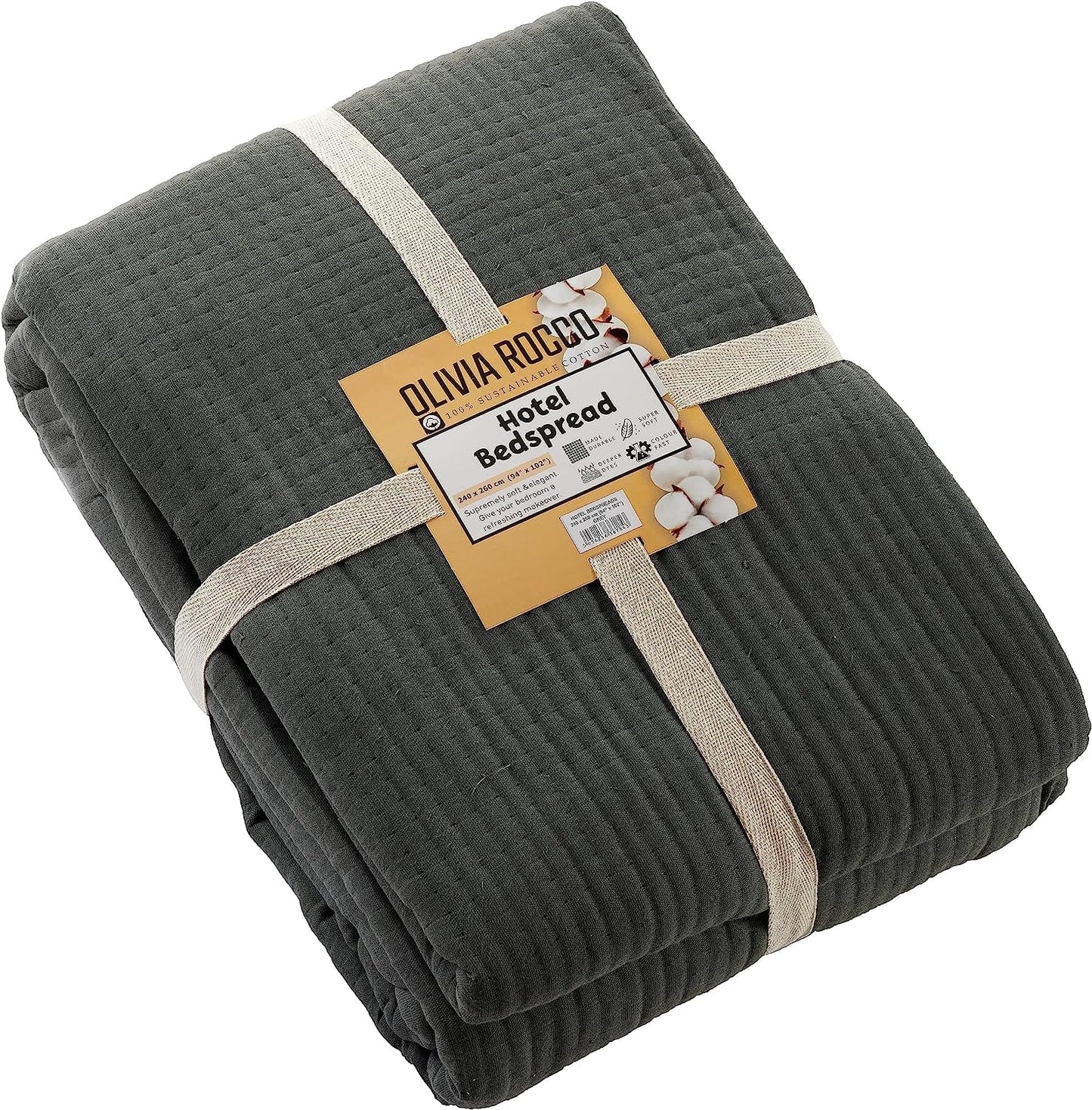 OLIVIA ROCCO Hotel Collection Quilted Bedspread 240x260 cm White and Grey 100% Sustainable Cotton Soft and Durable Bedding