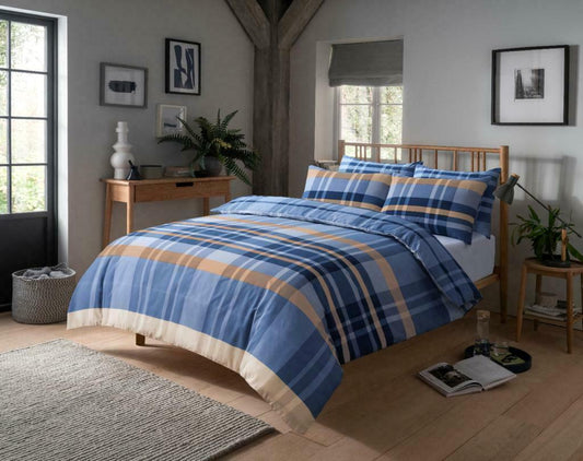 OLIVIA ROCCO Hudson Duvet Set Cotton Rich With Reversible Check Design In Vibrant Colours Single Double And King Sizes