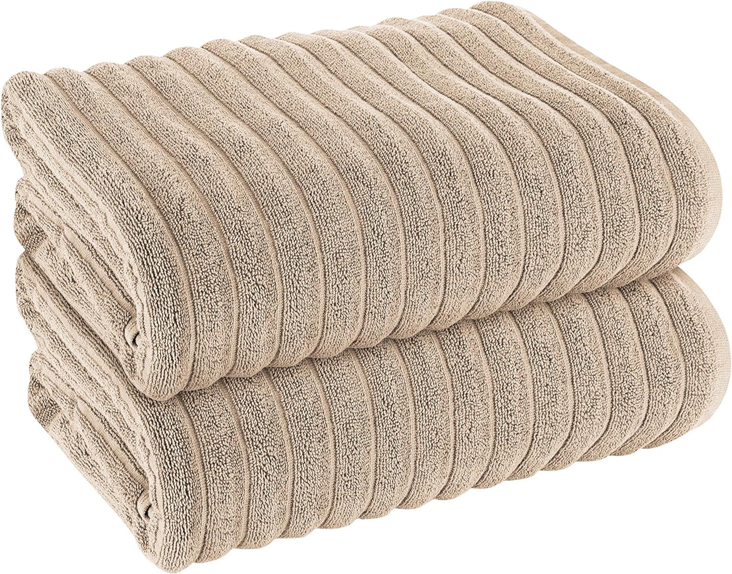 OLIVIA ROCCO Hydro Cotton Ribbed Towels Jumbo Bath Sheets 2 Pack Charcoal Highly Absorbent Quick Dry Soft Lightweight Set