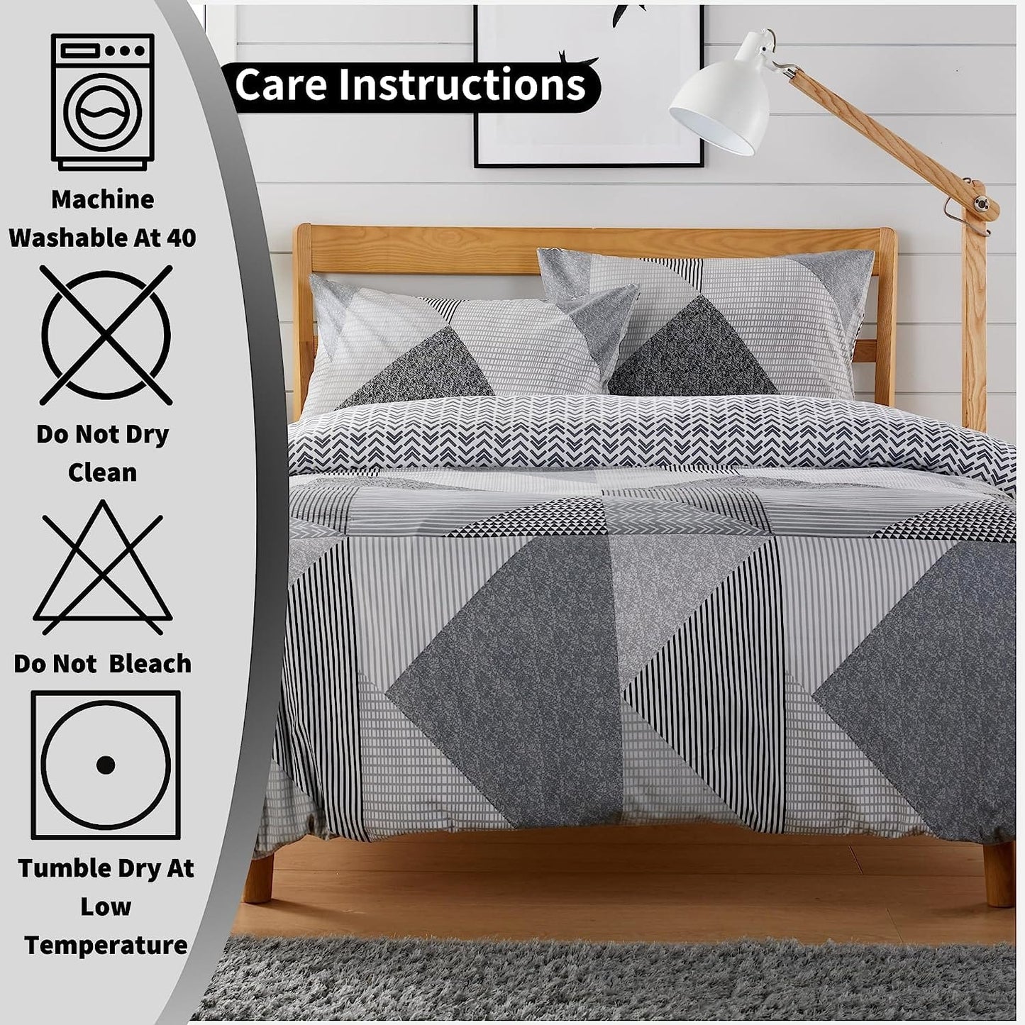 OLIVIA ROCCO Jasper Grey Printed Reversible Quilted Duvet Cover Set With Button Closure Single, Double, King, High Quality Polyester