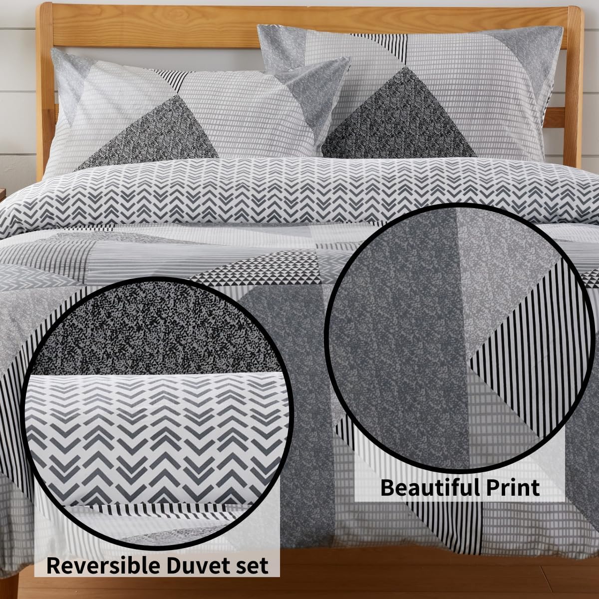 OLIVIA ROCCO Jasper Grey Printed Reversible Quilted Duvet Cover Set With Button Closure Single, Double, King, High Quality Polyester
