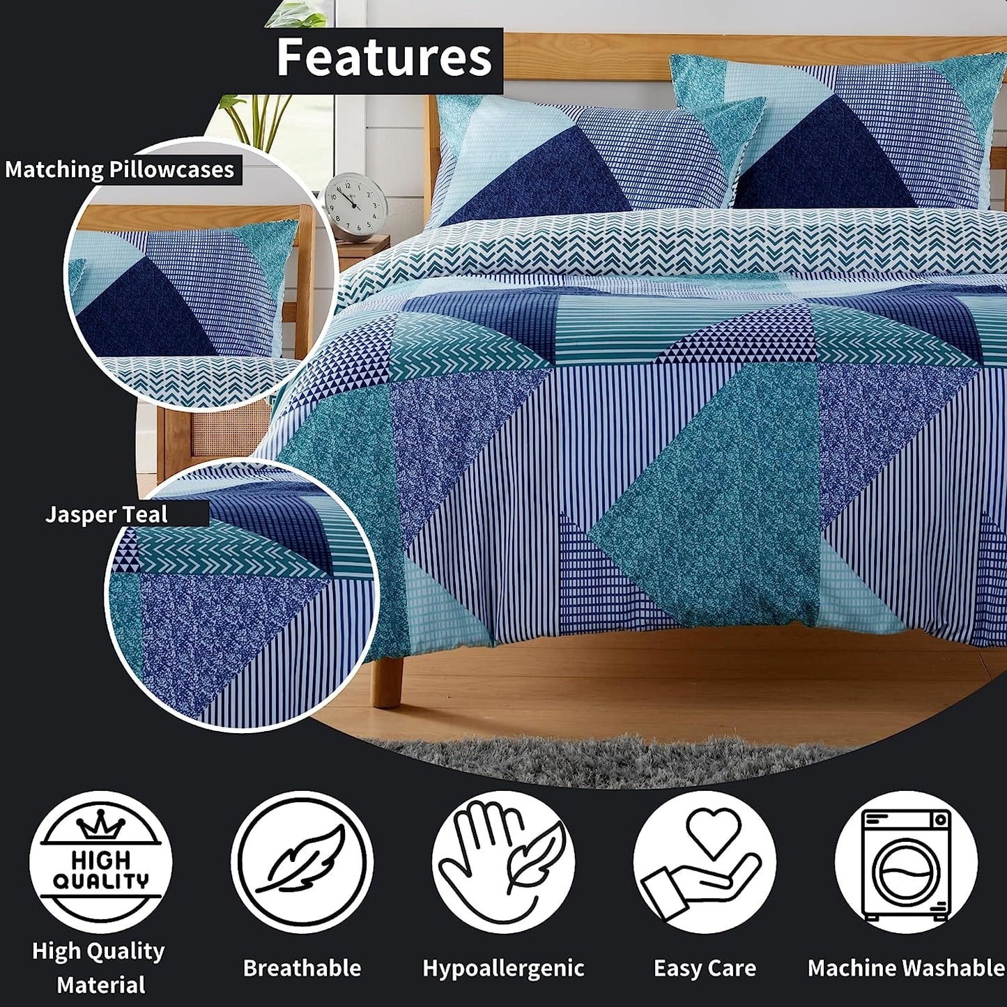 OLIVIA ROCCO Jasper Teal Printed Duvet Cover Set Durable Polyester With Button Closure For Single Double King Sizes Easy Care Machine Washable