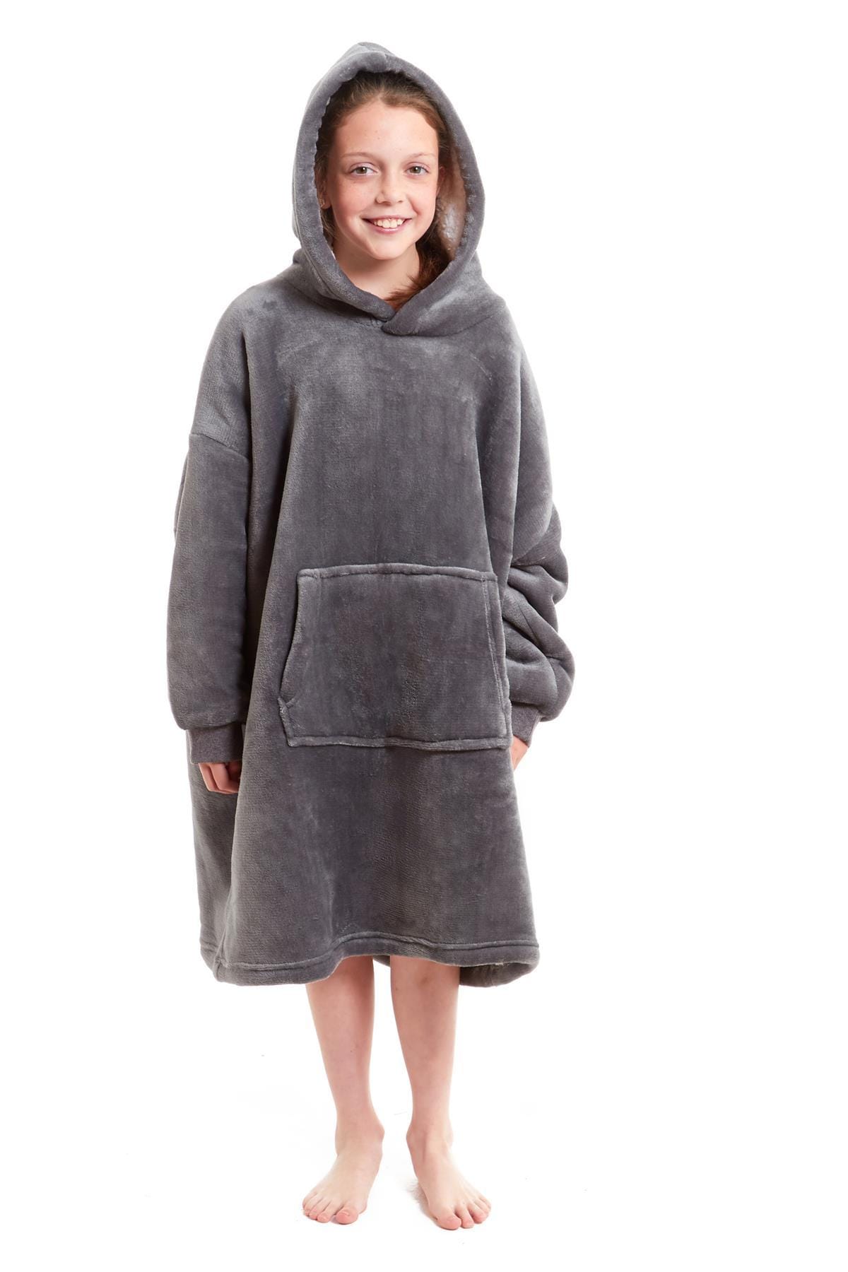 OLIVIA ROCCO Kids Oversized Hooded Fleece Blanket With Sherpa Fur, Elastic Cuffs, Double Pocket, Ages 8-15, Ultra Soft Lining For Cozy Comfort