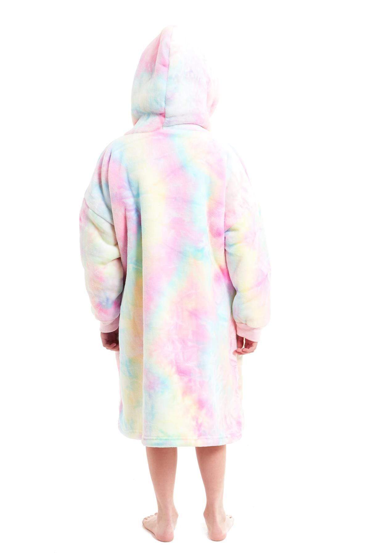 OLIVIA ROCCO Kids Oversized Hooded Fleece Blanket With Sherpa Fur, Elastic Cuffs, Double Pocket, Ages 8-15, Ultra Soft Lining For Cozy Comfort