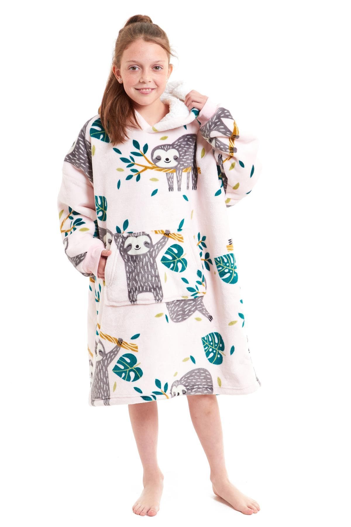OLIVIA ROCCO Kids Oversized Hooded Fleece Blanket With Sherpa Fur, Elastic Cuffs, Double Pocket, Ages 8-15, Ultra Soft Lining For Cozy Comfort