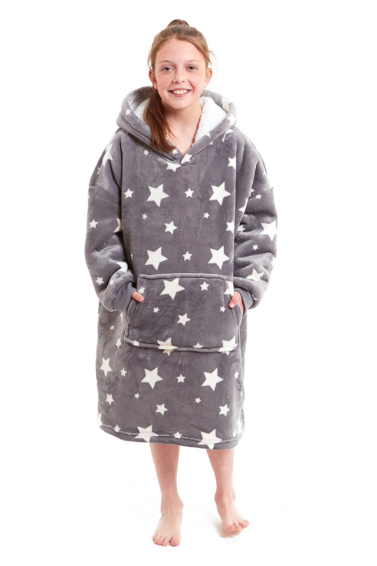 OLIVIA ROCCO Kids Oversized Hooded Fleece Blanket With Sherpa Fur, Elastic Cuffs, Double Pocket, Ages 8-15, Ultra Soft Lining For Cozy Comfort