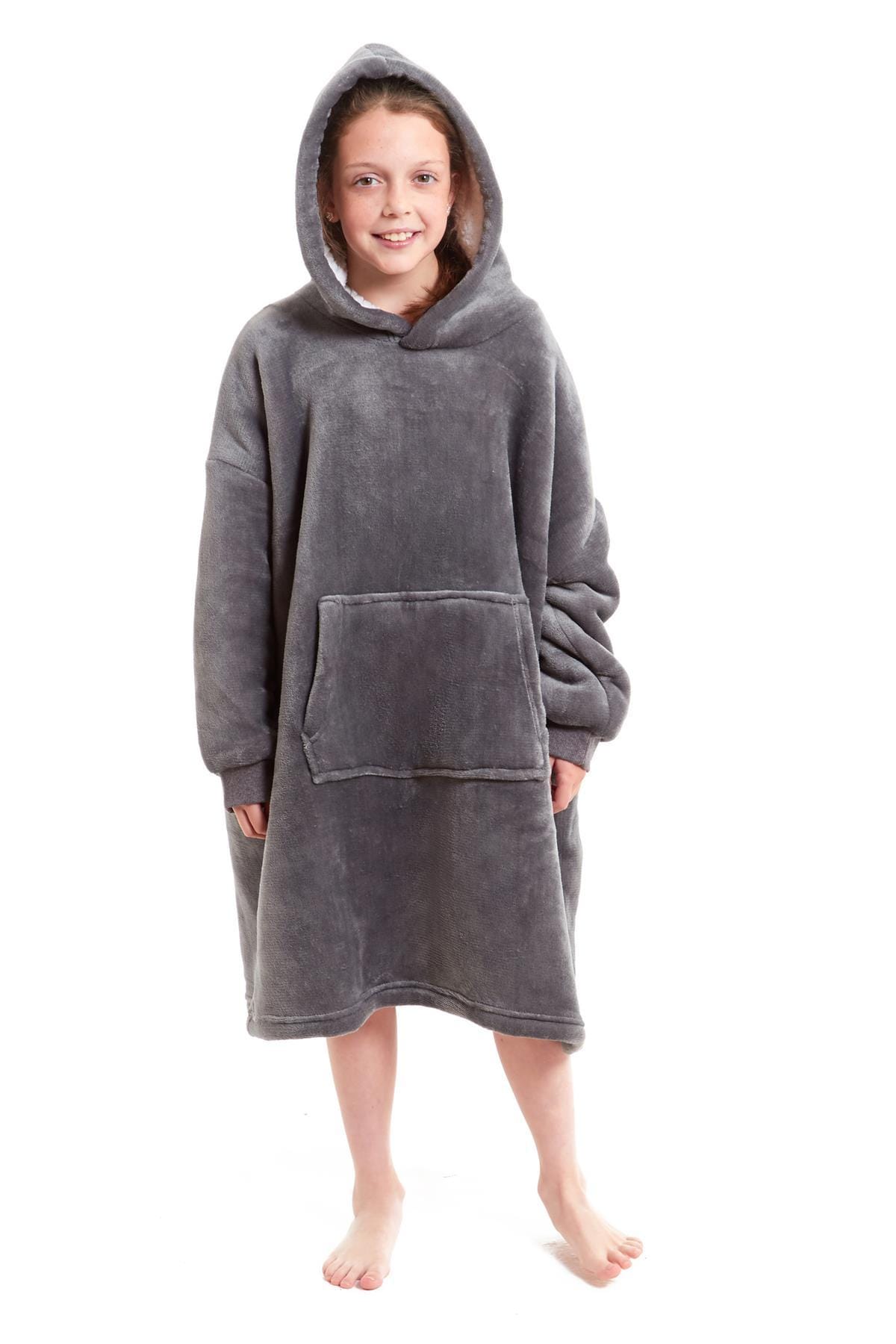 OLIVIA ROCCO Kids Oversized Hooded Fleece Blanket With Sherpa Fur, Elastic Cuffs, Double Pocket, Ages 8-15, Ultra Soft Lining For Cozy Comfort