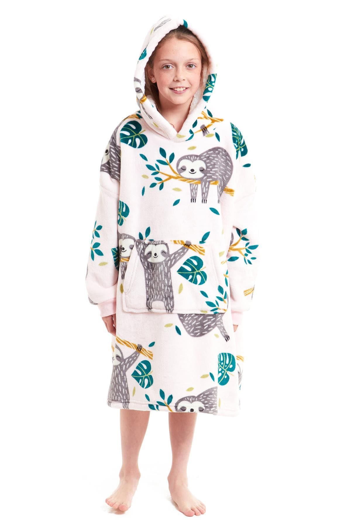 OLIVIA ROCCO Kids Oversized Hooded Fleece Blanket With Sherpa Fur, Elastic Cuffs, Double Pocket, Ages 8-15, Ultra Soft Lining For Cozy Comfort
