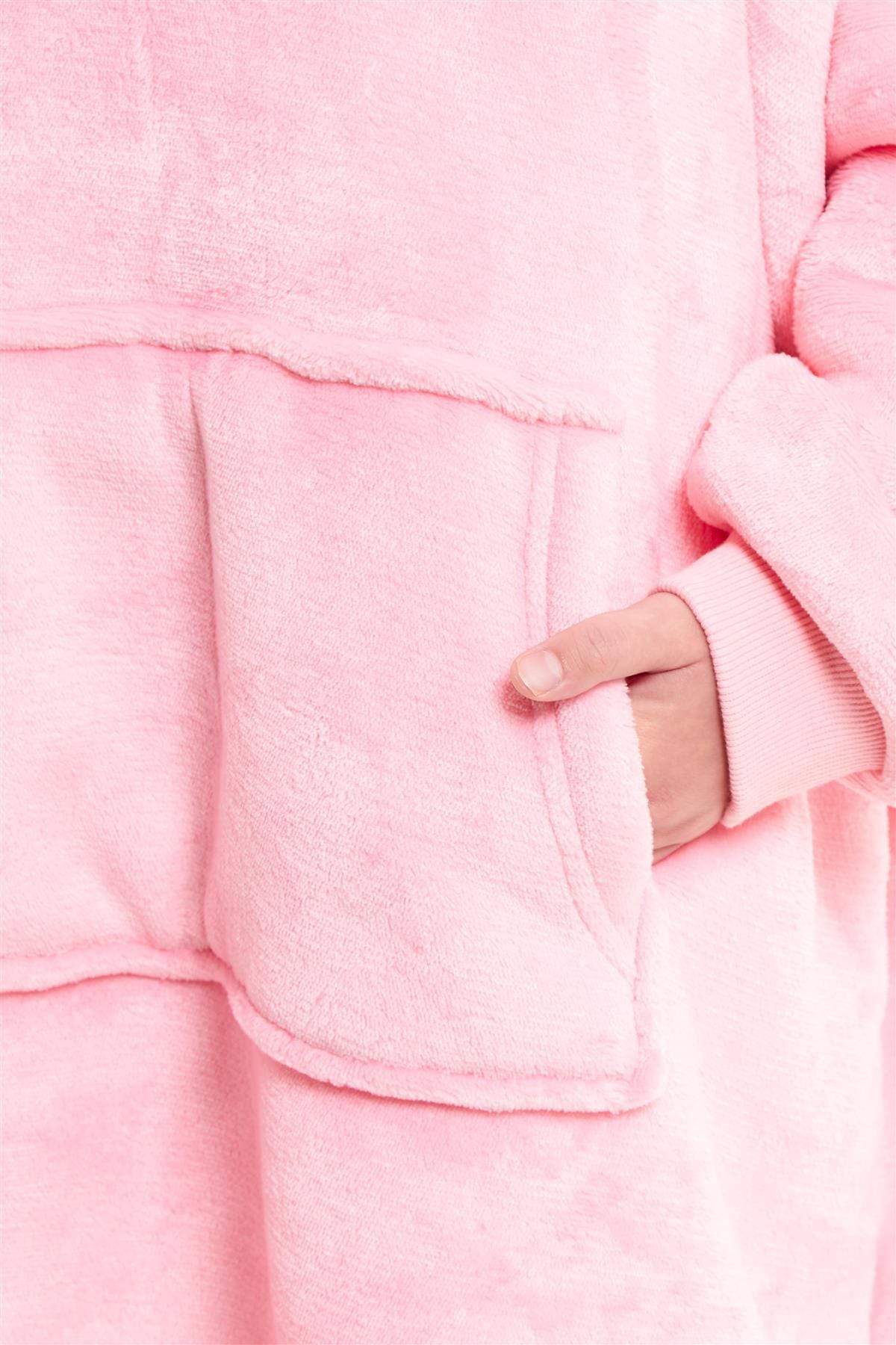 OLIVIA ROCCO Kids Oversized Hooded Fleece Blanket With Sherpa Fur, Elastic Cuffs, Double Pocket, Ages 8-15, Ultra Soft Lining For Cozy Comfort