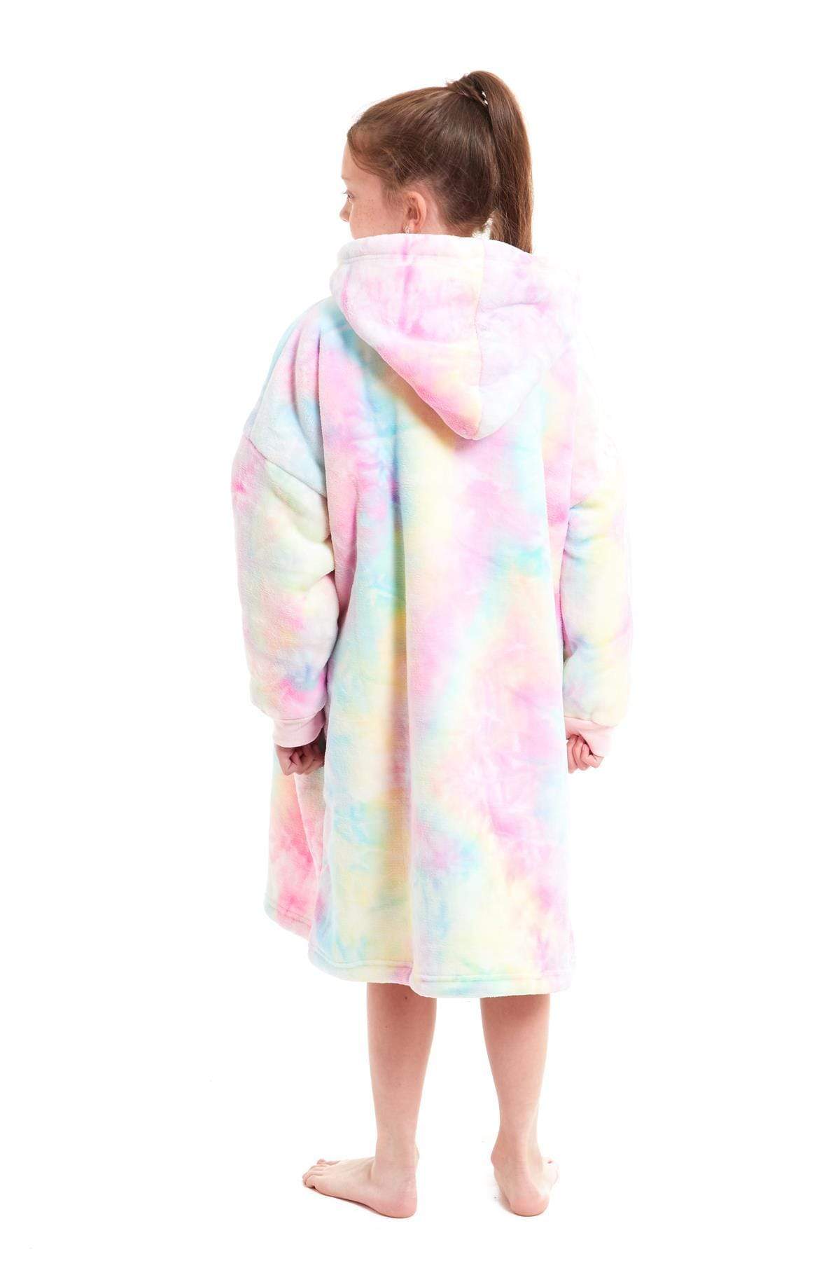 OLIVIA ROCCO Kids Oversized Hooded Fleece Blanket With Sherpa Fur, Elastic Cuffs, Double Pocket, Ages 8-15, Ultra Soft Lining For Cozy Comfort