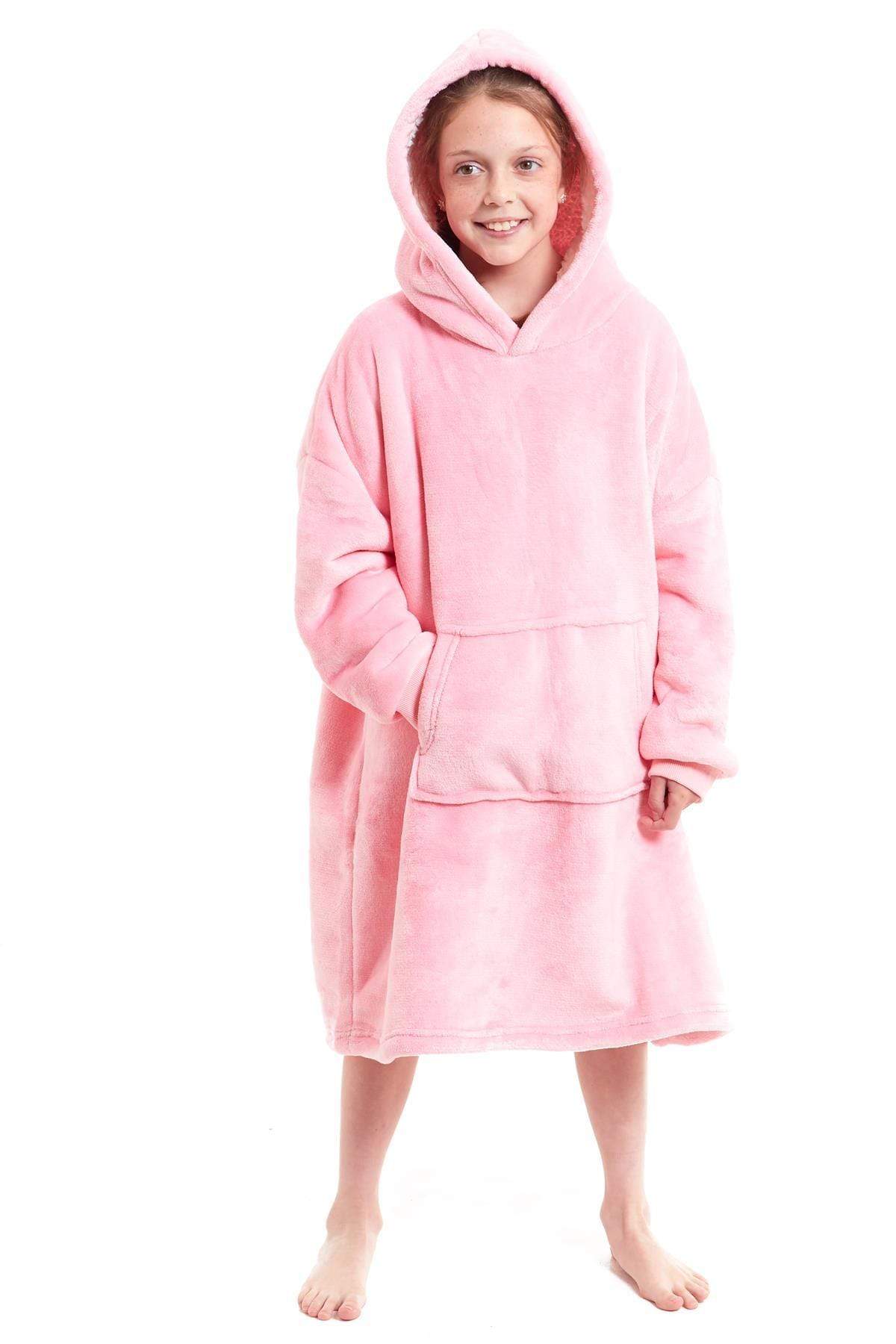 OLIVIA ROCCO Kids Oversized Hooded Fleece Blanket With Sherpa Fur, Elastic Cuffs, Double Pocket, Ages 8-15, Ultra Soft Lining For Cozy Comfort