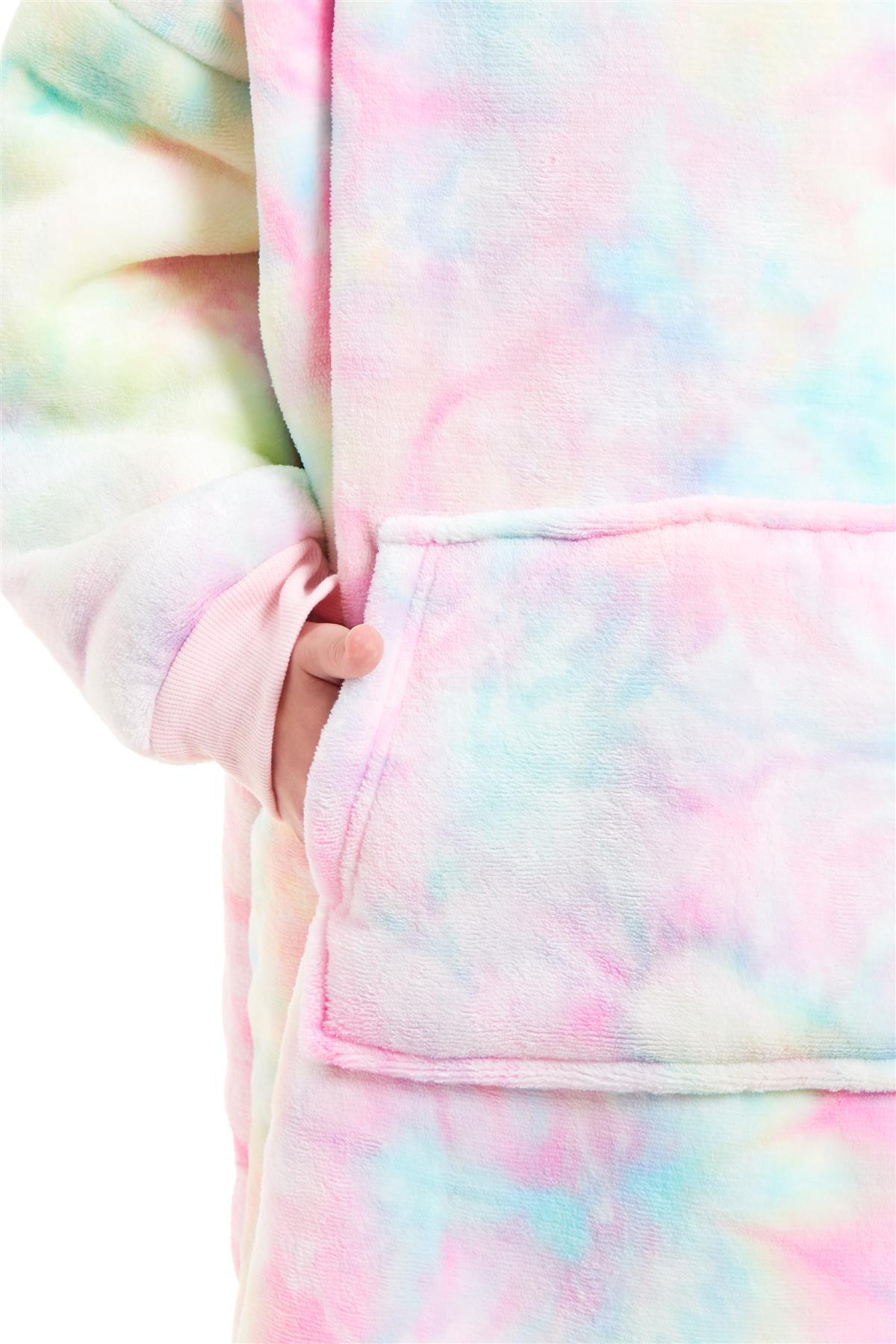OLIVIA ROCCO Kids Oversized Hooded Fleece Blanket With Sherpa Fur, Elastic Cuffs, Double Pocket, Ages 8-15, Ultra Soft Lining For Cozy Comfort