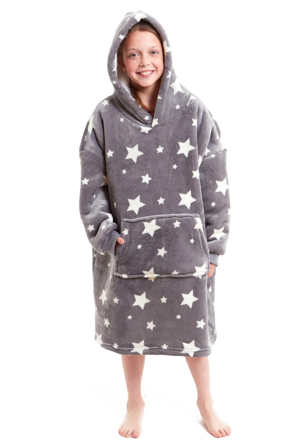 OLIVIA ROCCO Kids Oversized Hooded Fleece Blanket With Sherpa Fur, Elastic Cuffs, Double Pocket, Ages 8-15, Ultra Soft Lining For Cozy Comfort