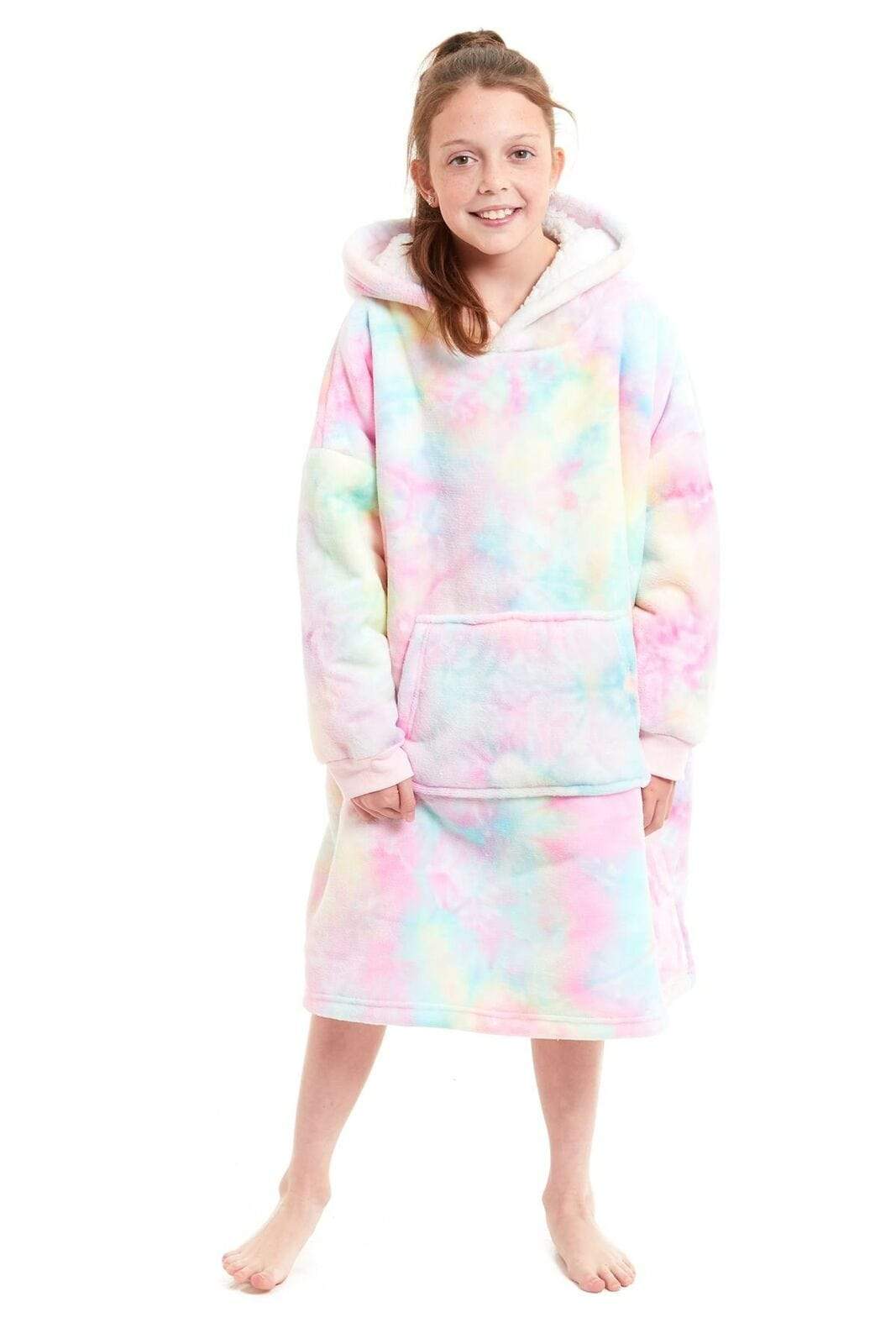 OLIVIA ROCCO Kids Oversized Hooded Fleece Blanket With Sherpa Fur, Elastic Cuffs, Double Pocket, Ages 8-15, Ultra Soft Lining For Cozy Comfort