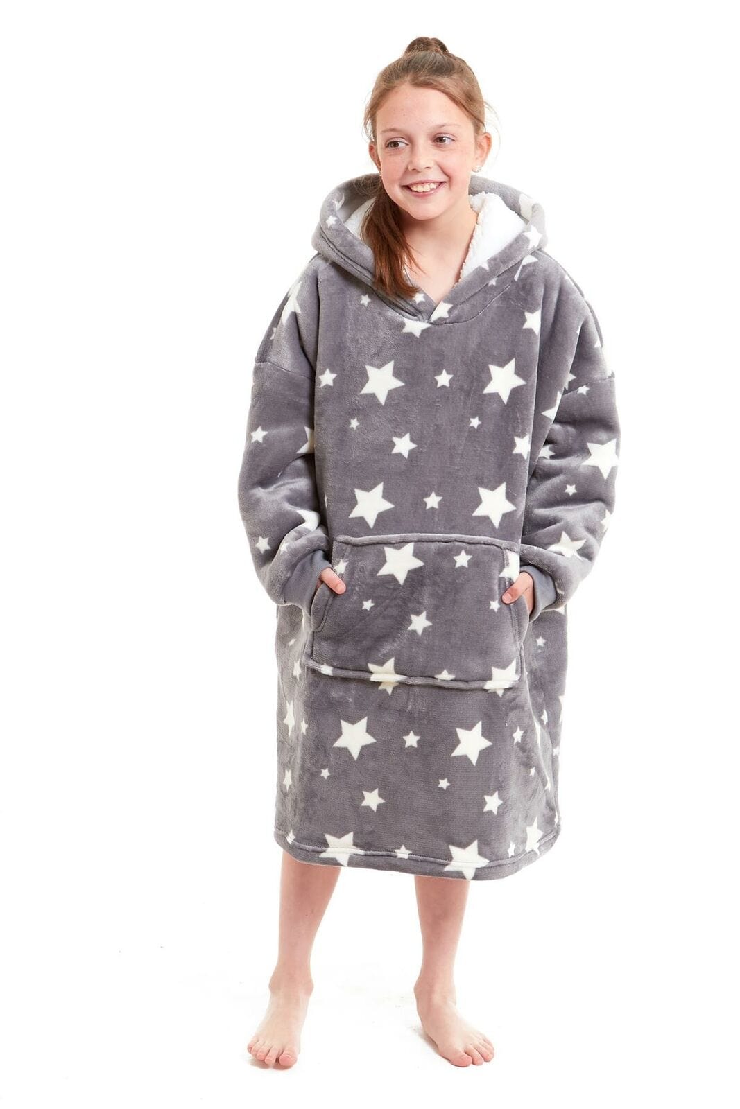 OLIVIA ROCCO Kids Oversized Hooded Fleece Blanket With Sherpa Fur, Elastic Cuffs, Double Pocket, Ages 8-15, Ultra Soft Lining For Cozy Comfort