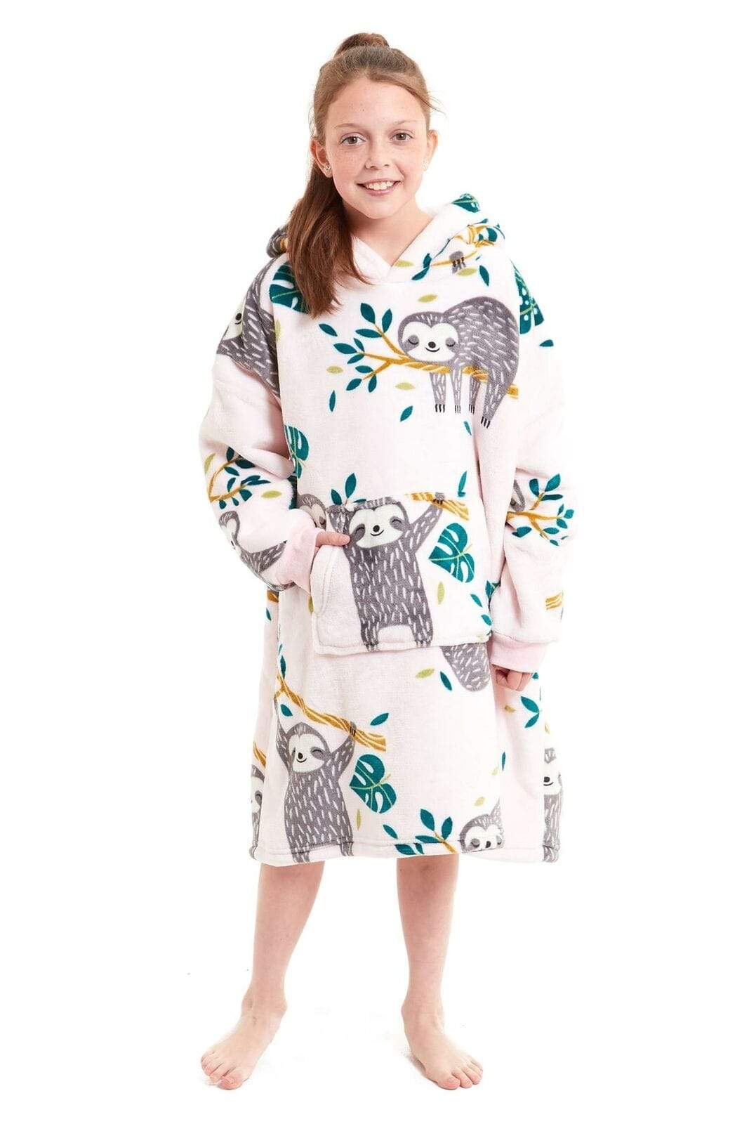 OLIVIA ROCCO Kids Oversized Hooded Fleece Blanket With Sherpa Fur, Elastic Cuffs, Double Pocket, Ages 8-15, Ultra Soft Lining For Cozy Comfort