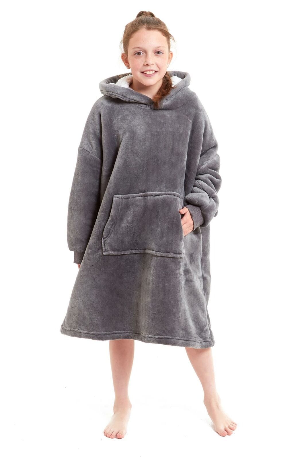 OLIVIA ROCCO Kids Oversized Hooded Fleece Blanket With Sherpa Fur, Elastic Cuffs, Double Pocket, Ages 8-15, Ultra Soft Lining For Cozy Comfort