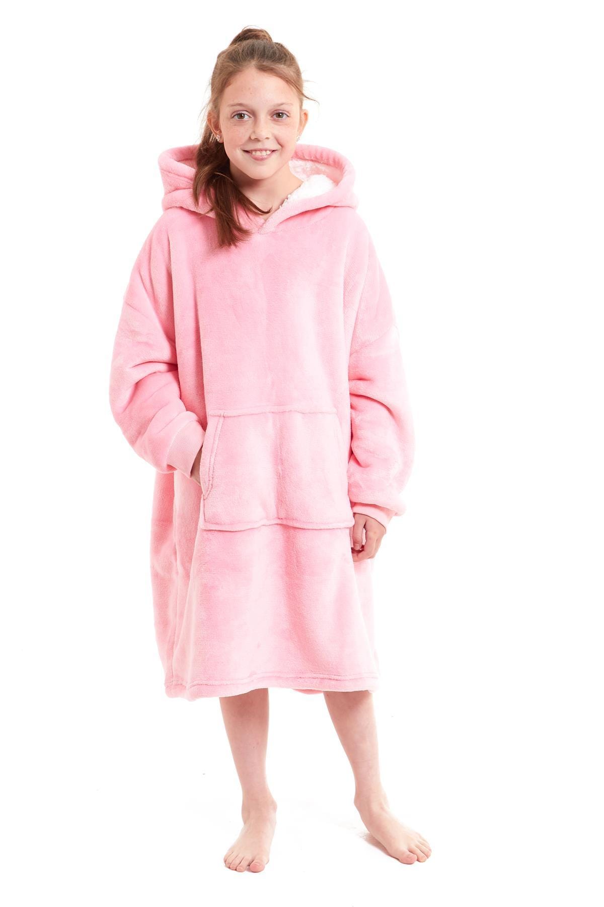 OLIVIA ROCCO Kids Oversized Hooded Fleece Blanket With Sherpa Fur, Elastic Cuffs, Double Pocket, Ages 8-15, Ultra Soft Lining For Cozy Comfort