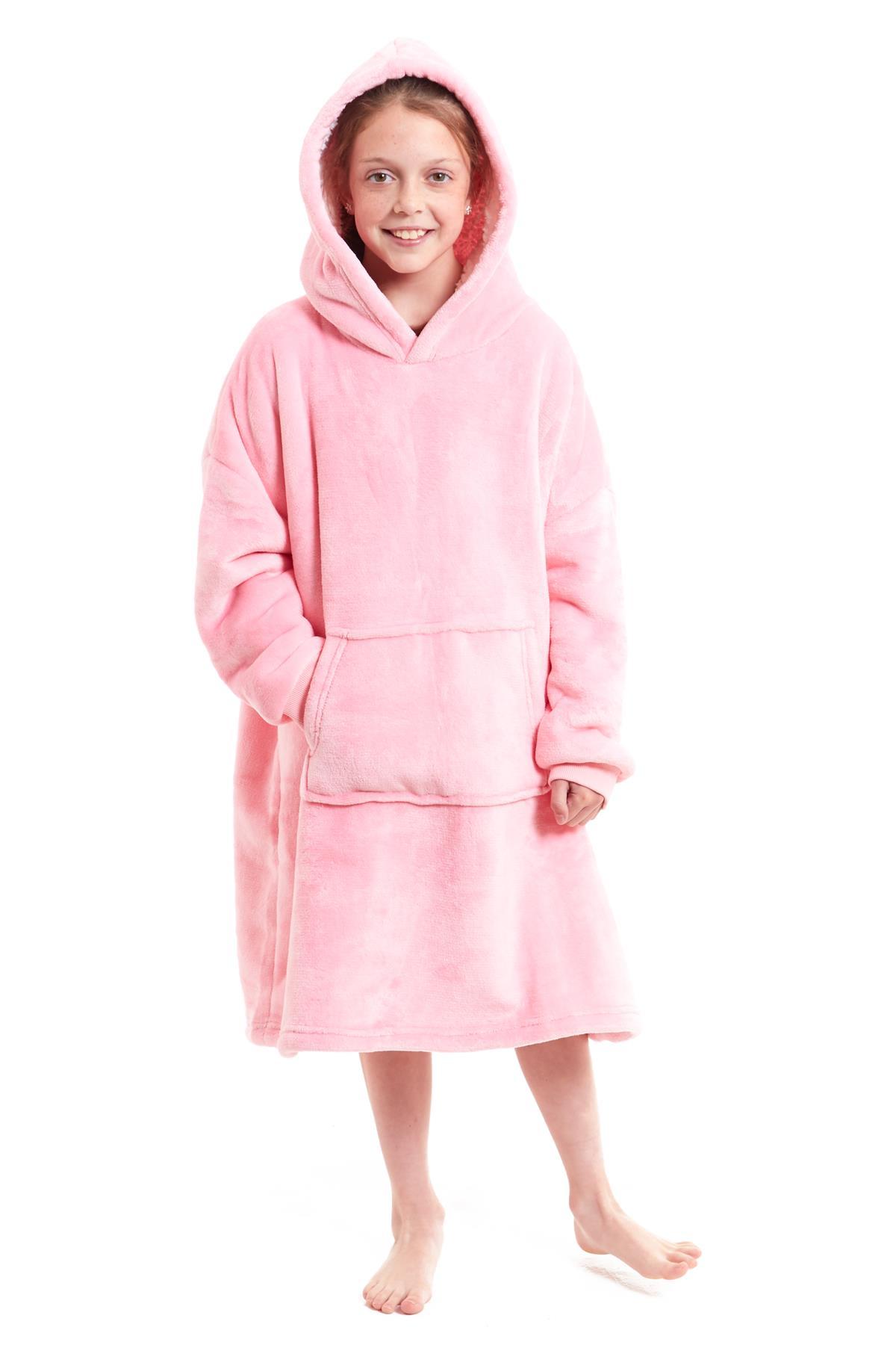 OLIVIA ROCCO Kids Oversized Hooded Fleece Blanket With Sherpa Fur, Elastic Cuffs, Double Pocket, Ages 8-15, Ultra Soft Lining For Cozy Comfort