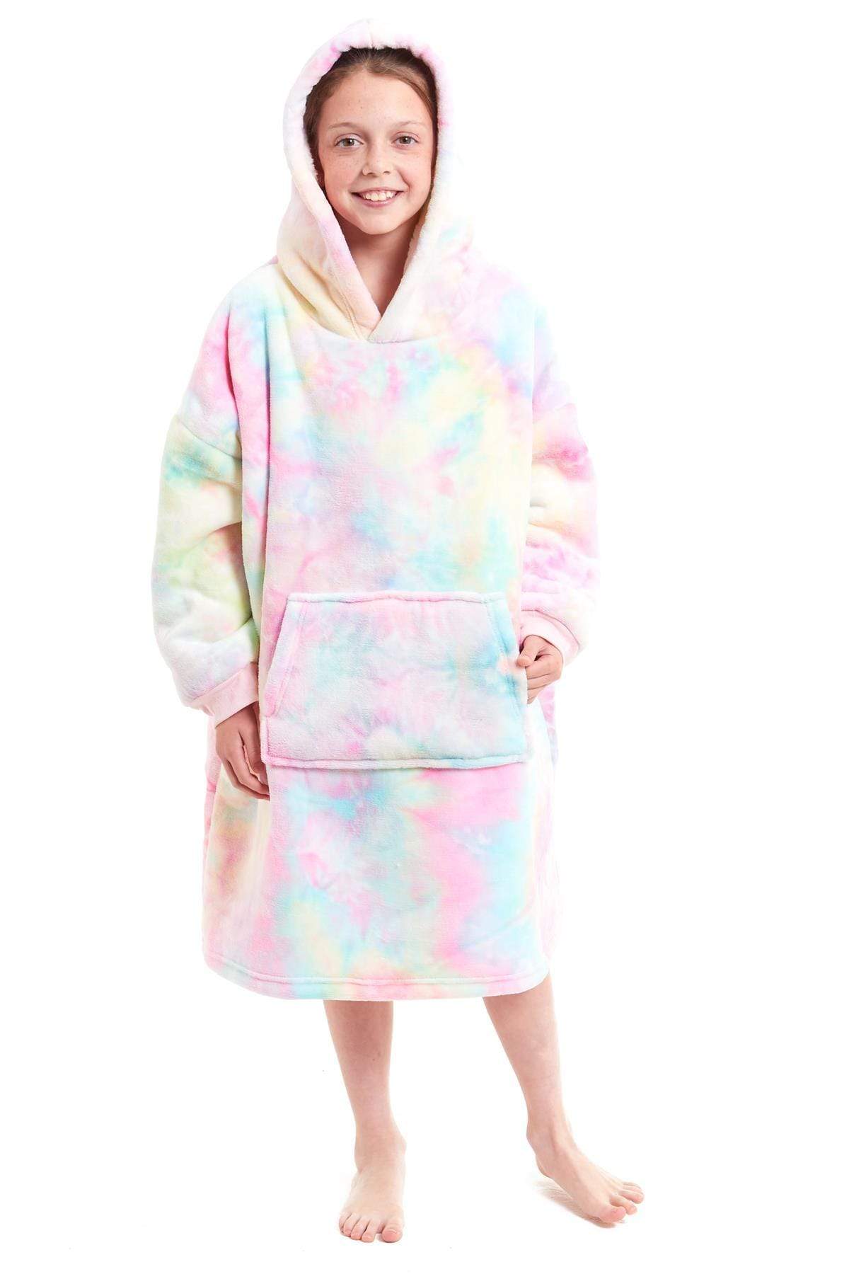 OLIVIA ROCCO Kids Oversized Hooded Fleece Blanket With Sherpa Fur, Elastic Cuffs, Double Pocket, Ages 8-15, Ultra Soft Lining For Cozy Comfort