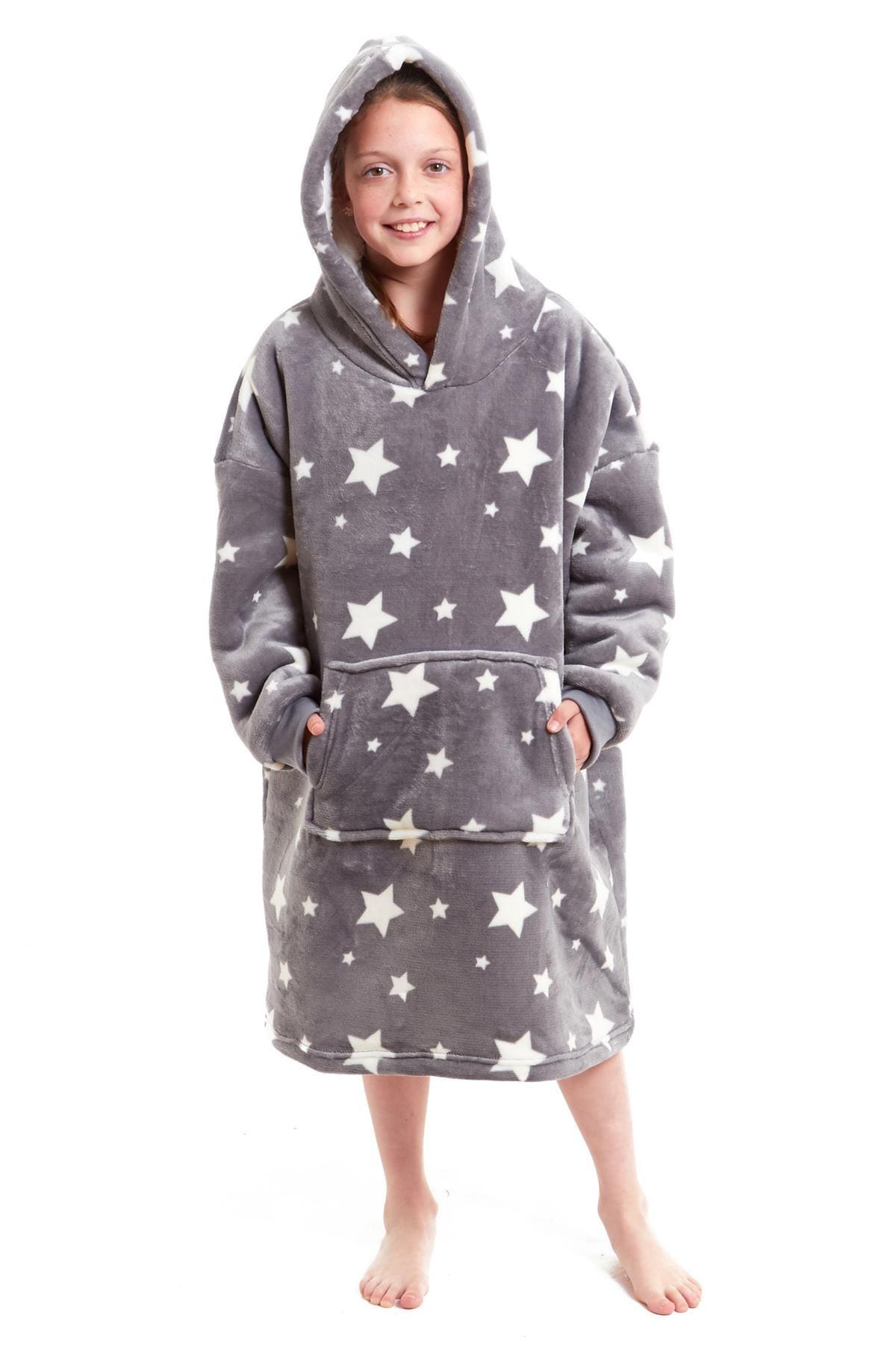 OLIVIA ROCCO Kids Oversized Hooded Fleece Blanket With Sherpa Fur, Elastic Cuffs, Double Pocket, Ages 8-15, Ultra Soft Lining For Cozy Comfort