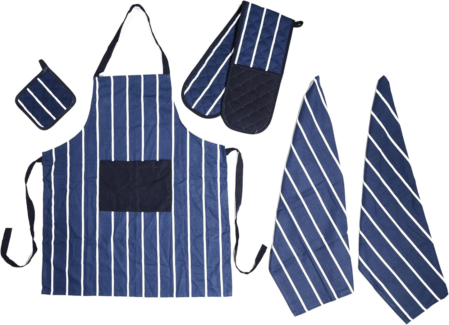 OLIVIA ROCCO Kitchen Sets With Apron Double Oven Gloves Towel Set Oven Mitts Pot Holder Five Piece Heat Resistant For Home Baking