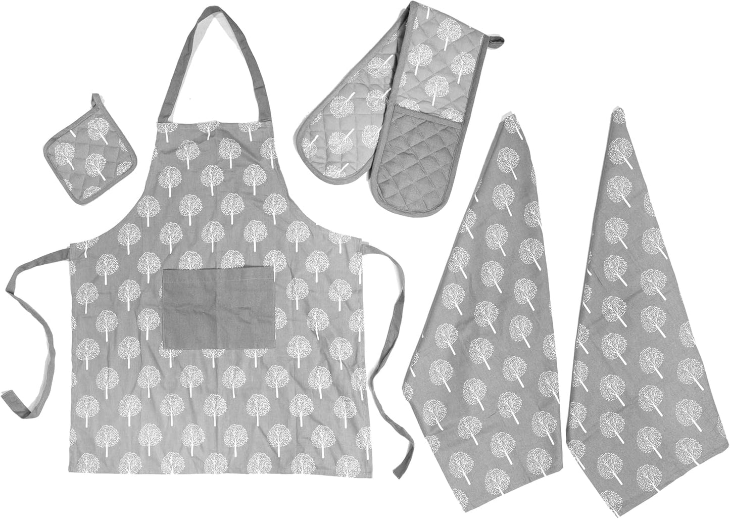 OLIVIA ROCCO Kitchen Sets With Apron Double Oven Gloves Towel Set Oven Mitts Pot Holder Five Piece Heat Resistant For Home Baking