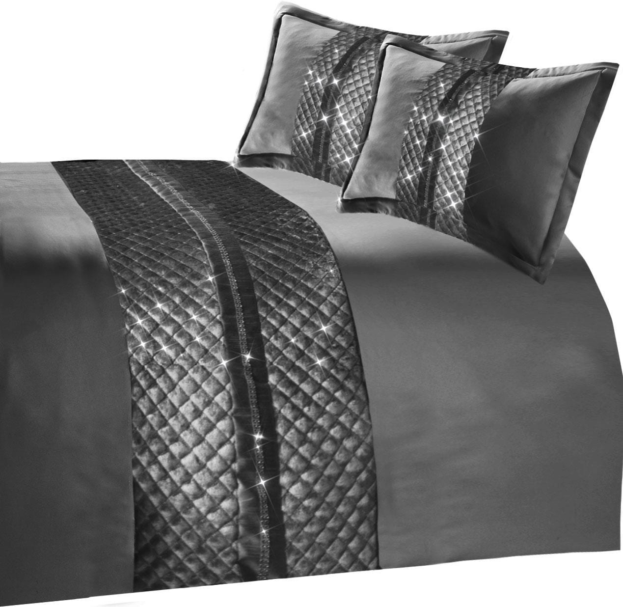 Kylie Duvet Set Charcoal Gold Velvet Bedding With Quilted Trim