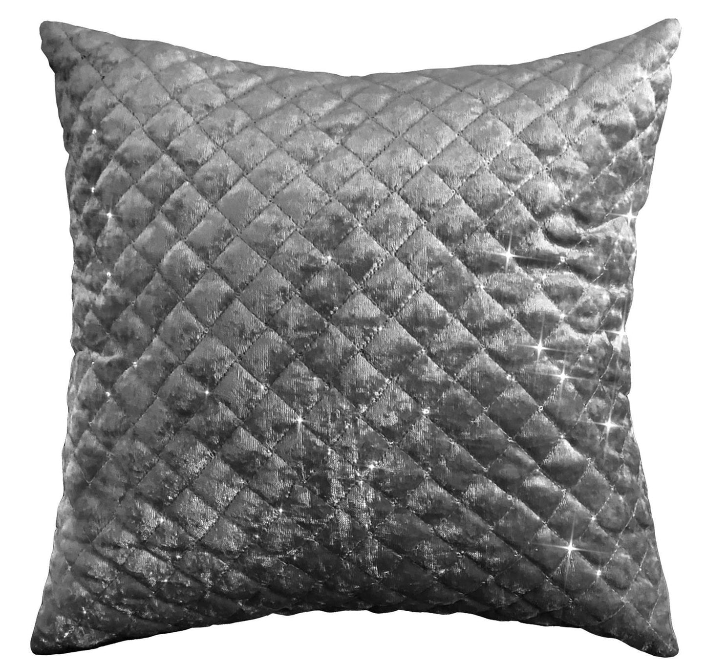 Quilted decorative pillow with a diamond pattern on a white background