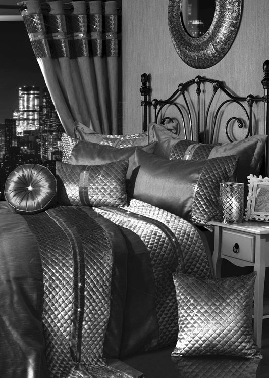 Kylie Duvet Set Charcoal Gold Velvet Bedding With Quilted Trim
