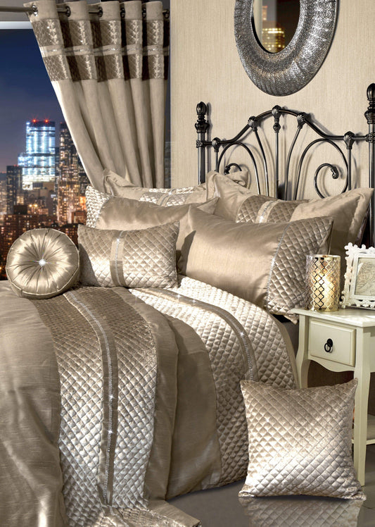 Kylie Duvet Set Charcoal Gold Velvet Bedding With Quilted Trim