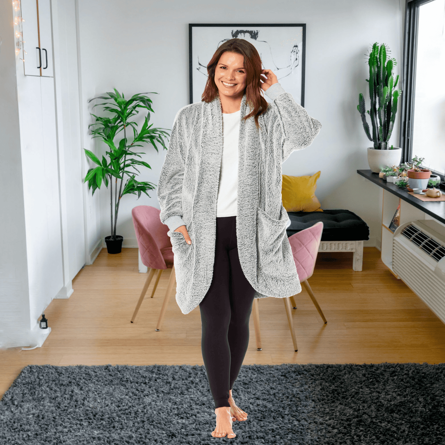 OLIVIA ROCCO Women's Shimmer Grey Cardi Gown Soft Touch Polyester Luxury Loungewear Robe Warm Dressing Gown Sizes S to XL