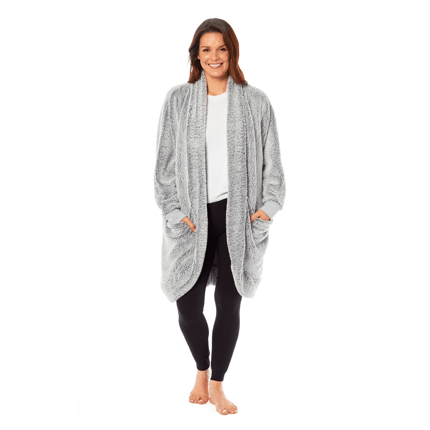 OLIVIA ROCCO Women's Shimmer Grey Cardi Gown Soft Touch Polyester Luxury Loungewear Robe Warm Dressing Gown Sizes S to XL