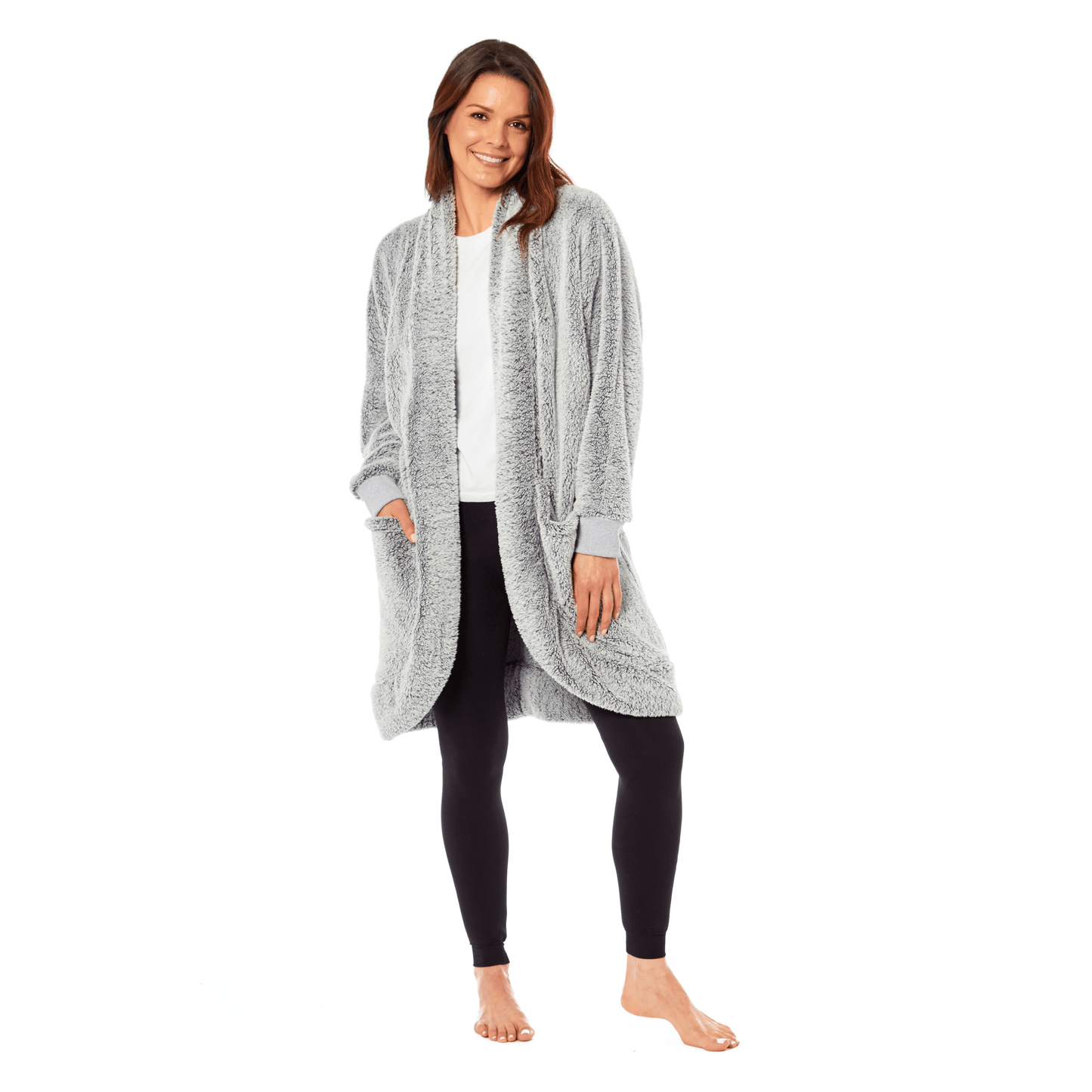 OLIVIA ROCCO Women's Shimmer Grey Cardi Gown Soft Touch Polyester Luxury Loungewear Robe Warm Dressing Gown Sizes S to XL