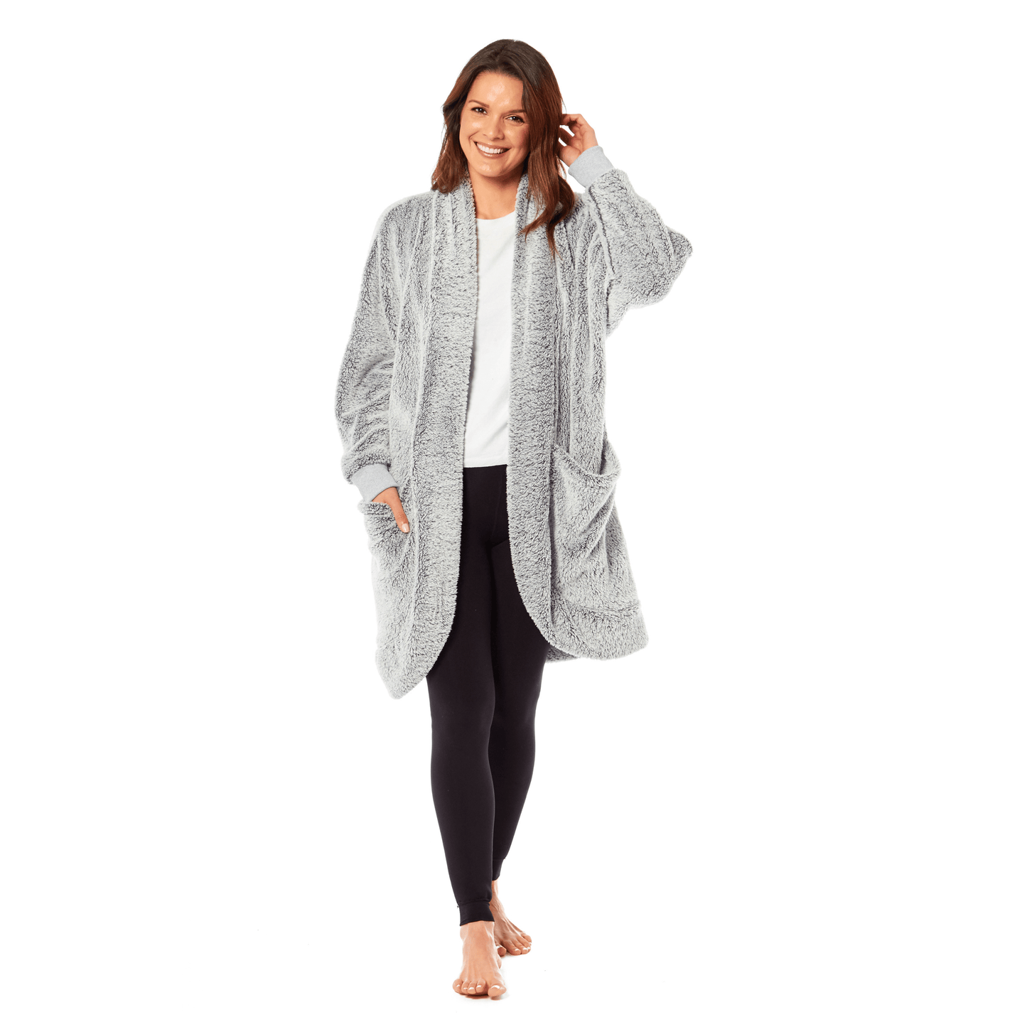 OLIVIA ROCCO Women's Shimmer Grey Cardi Gown Soft Touch Polyester Luxury Loungewear Robe Warm Dressing Gown Sizes S to XL