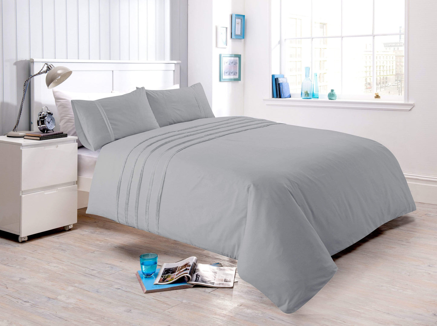 OLIVIA ROCCO Laurent Handmade Pintuck Duvet Set Cotton Rich Blend Super Soft Bedding In Multiple Sizes And Colours Designed In England