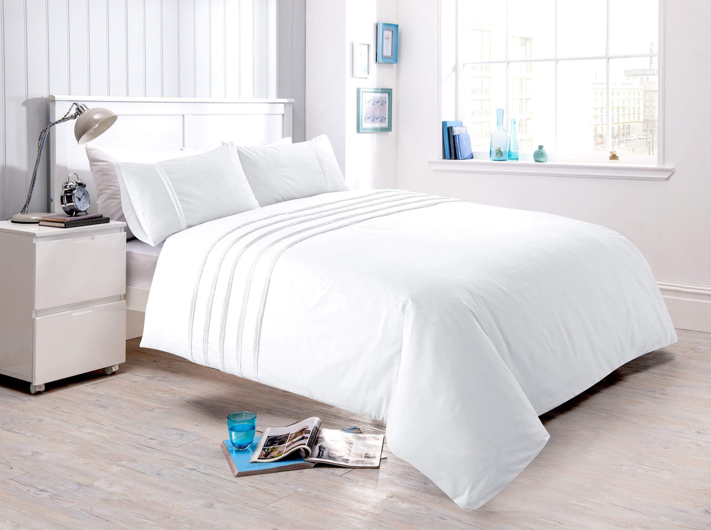 OLIVIA ROCCO Laurent Handmade Pintuck Duvet Set Cotton Rich Blend Super Soft Bedding In Multiple Sizes And Colours Designed In England